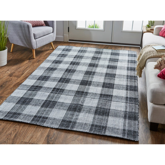 Jemma Transitional Plaid Rug - I8050 by Feizy in black, gray. Made from polyester in a unique style.