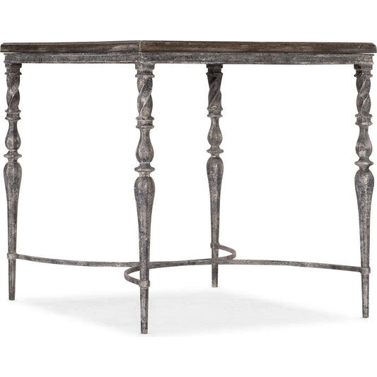 Traditions Side Table by Hooker Furniture in dark wood. Made from pine, oak veneers with maple inlay, metal in a cottage & farmhouse style.