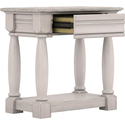 Alcove Night Table by A.R.T. Furniture in belgian ivory. Made from acacia solids, maple veneers, metal in a traditional style.