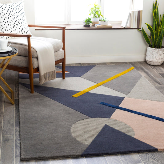 Mid Century Rug - 25247 by Surya in light slate, medium gray, gray, navy, rust. Made from 80% wool, 20% viscose in a unique style.