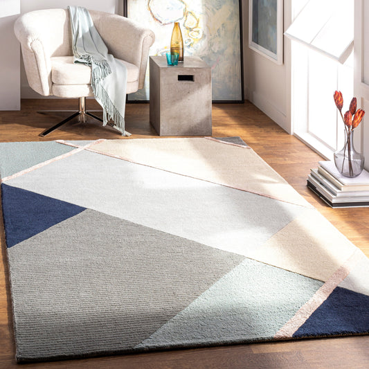 Mid Century Rug - 25255 by Surya in gray, charcoal, seafoam, navy, blush, tan. Made from 80% wool, 20% viscose in a unique style.