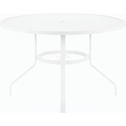 Bristol Outdoor 48" Round Dining Table by Sunset West in white. Made from aluminum in a modern style.