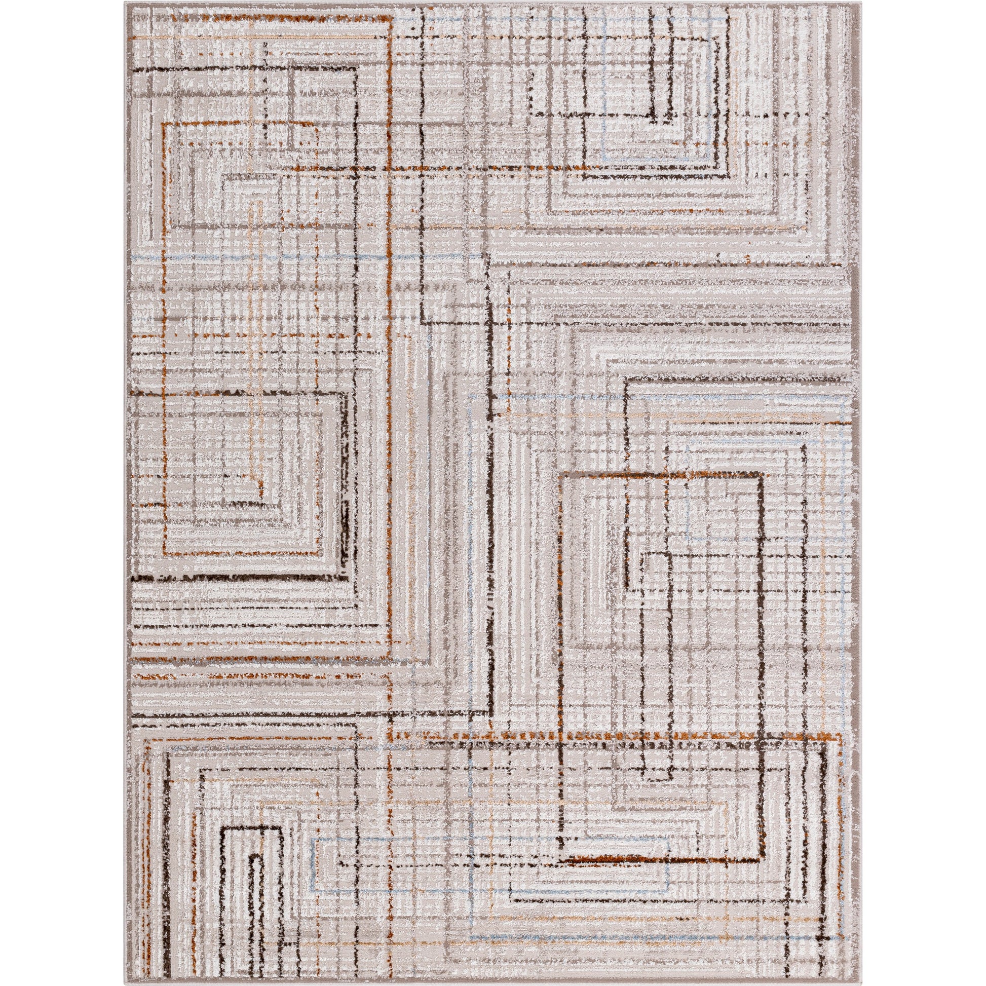Mood Rug - 500064 by Livabliss in taupe, white, dark brown, medium brown, mustard, denim. Made from face: 70% polypropylene, 30% polyester, warp: 100% polyester in a unique style.