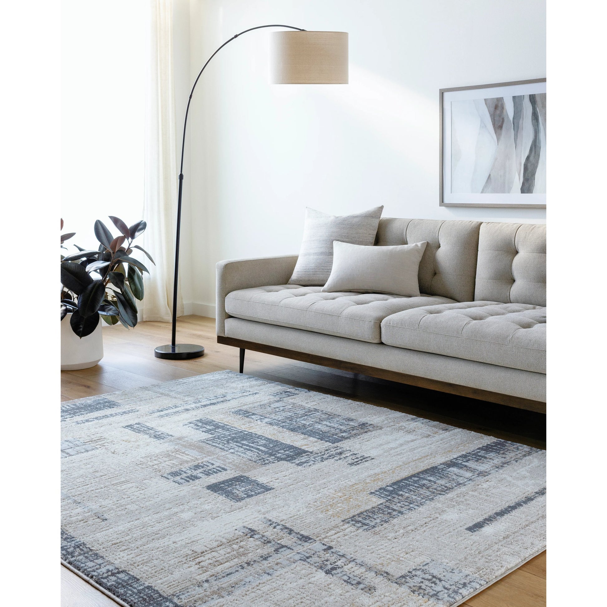 Mood Rug - 500072 by Livabliss in taupe, white, dark brown, medium brown, mustard, denim. Made from face: 70% polypropylene, 30% polyester, warp: 100% polyester in a unique style.