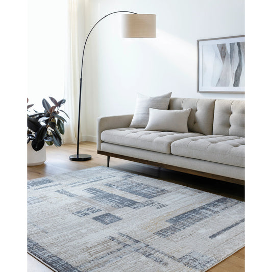 Mood Rug - 500072 by Livabliss in taupe, white, dark brown, medium brown, mustard, denim. Made from face: 70% polypropylene, 30% polyester, warp: 100% polyester in a unique style.
