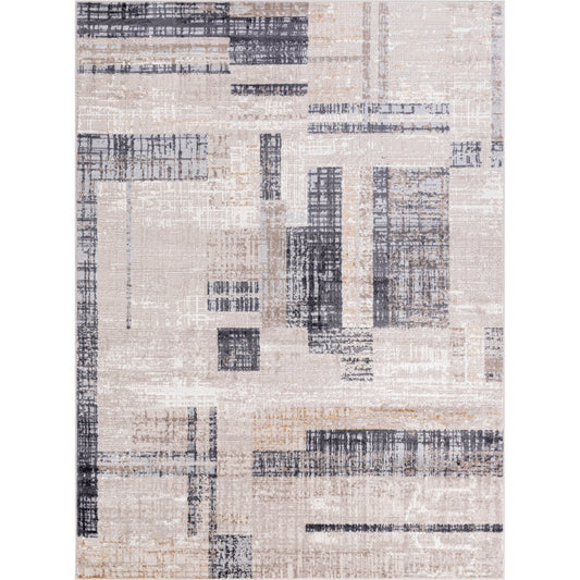 Mood Rug - 500072 by Livabliss in taupe, white, dark brown, medium brown, mustard, denim. Made from face: 70% polypropylene, 30% polyester, warp: 100% polyester in a unique style.