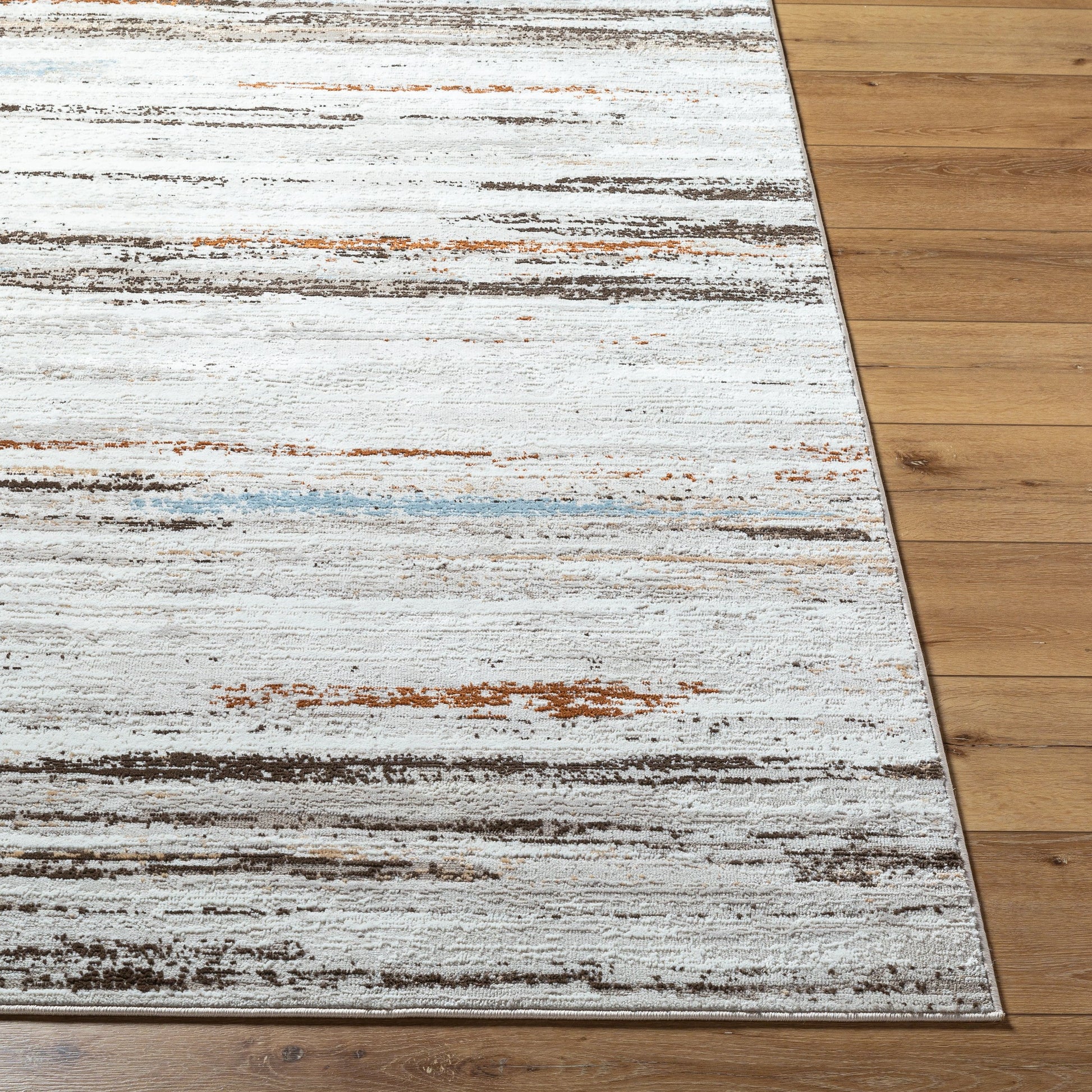 Mood Rug - 524948 by Livabliss in taupe, white, charcoal, light gray, mustard, light brown. Made from face: 70% polypropylene, 30% polyester, warp: 100% cotton in a unique style.