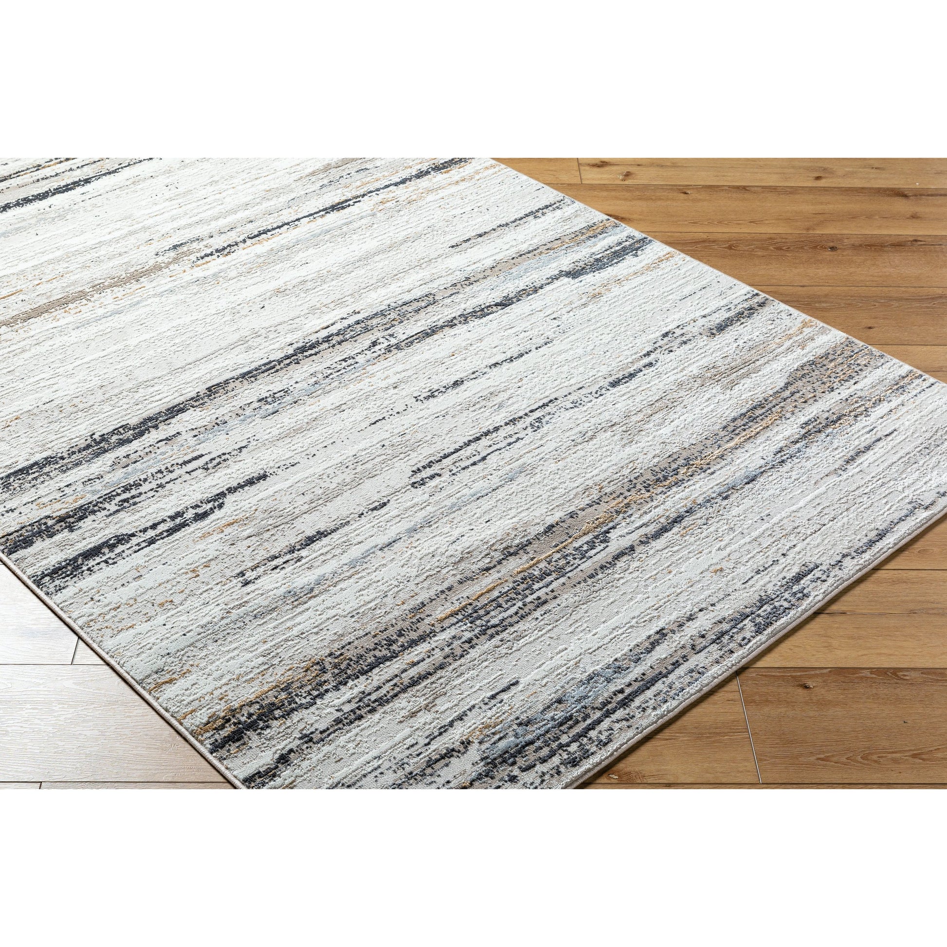 Mood Rug - 524948 by Livabliss in taupe, white, charcoal, light gray, mustard, light brown. Made from face: 70% polypropylene, 30% polyester, warp: 100% cotton in a unique style.