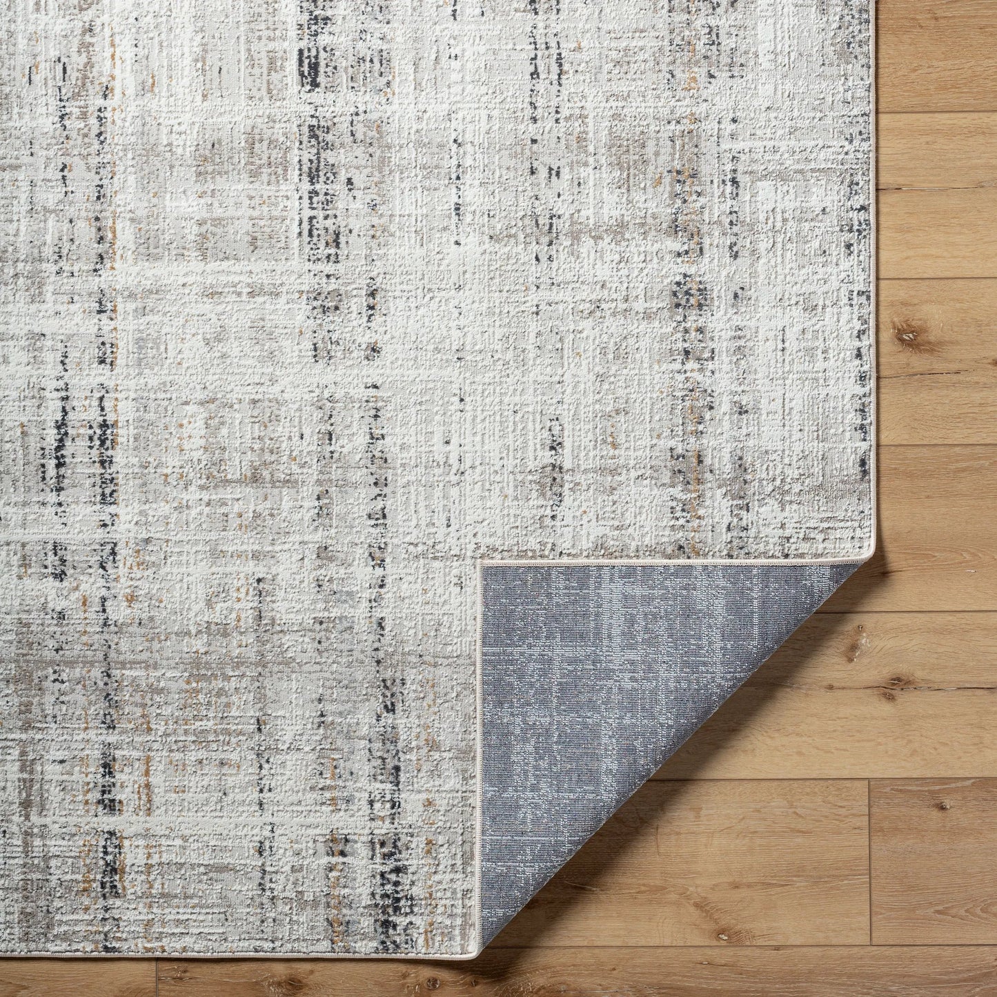 004 SI-2132441 | Closeup | Mood Rug - 524963 by Livabliss in taupe, white, mustard, charcoal, light gray, light brown. Made from face: 70% polypropylene, 30% polyester, warp: 100% cotton in a unique style.