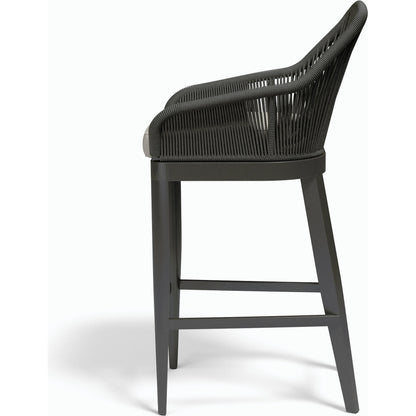 Milano Outdoor Barstool by Sunset West in slate. Made from olefin rope in a coastal style.