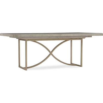 Elixir Dining Table by Hooker Furniture in greige. Made from basswood walnut veneers with metal in a modern style.