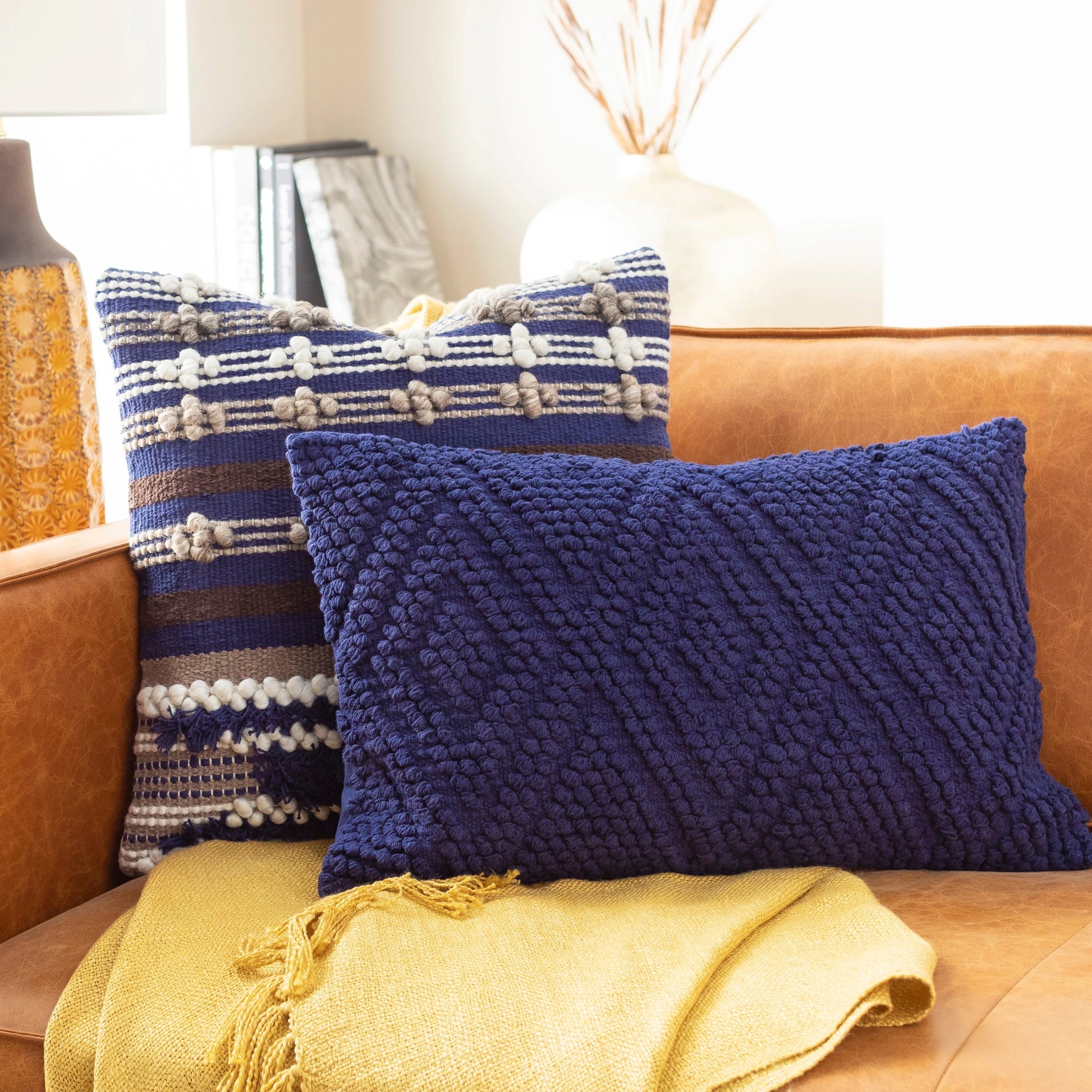 Merdo Pillow - 9810 by Livabliss in navy. Made from 100% cotton in a eclectic & global style.