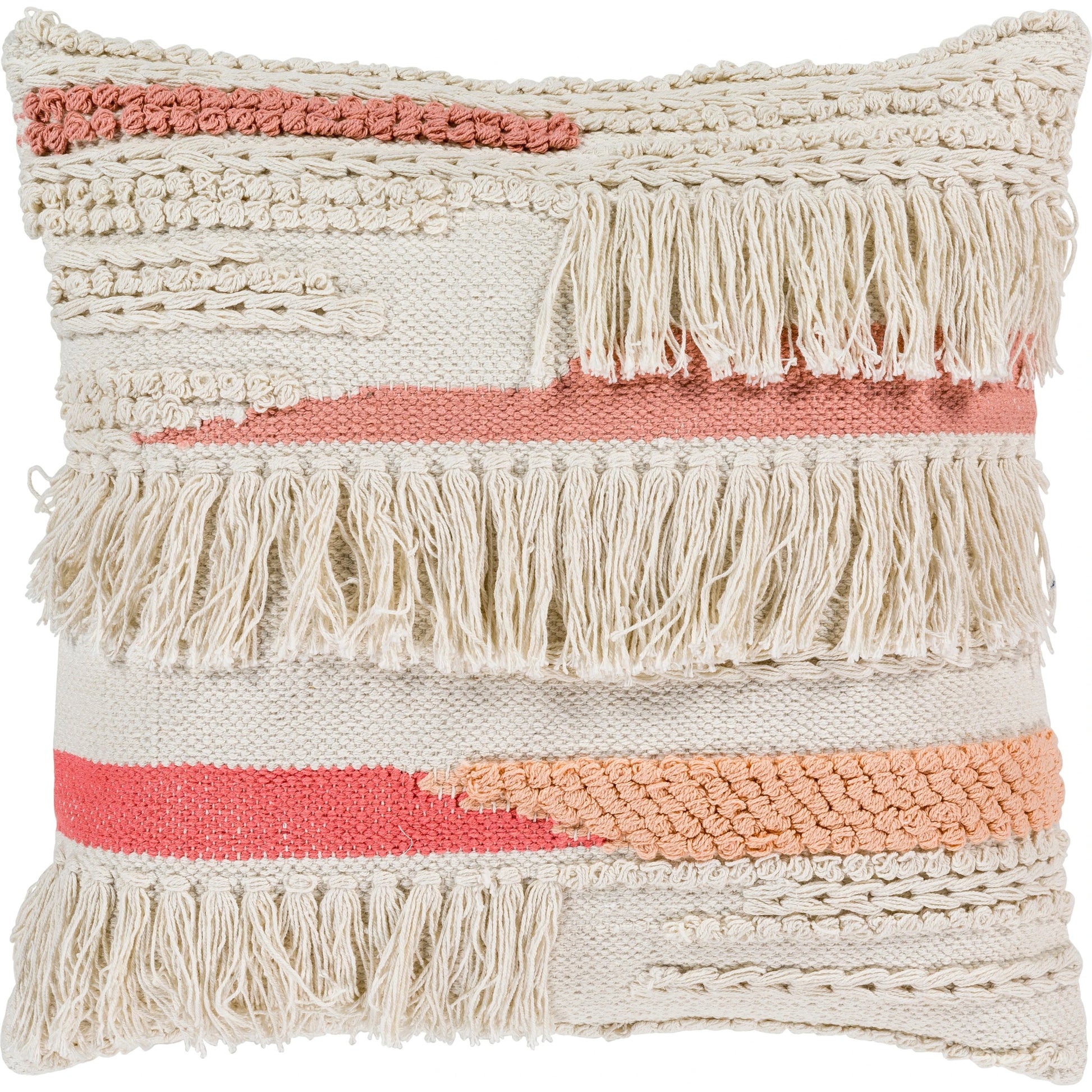 Merdo Pillow - 34054 by Livabliss in cream, pale pink, peach, coral. Made from 100% cotton in a eclectic & global style.