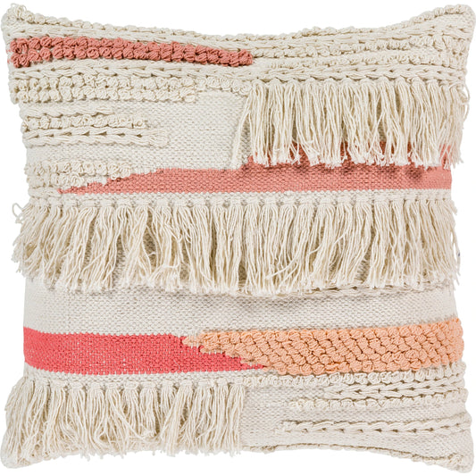 Merdo Pillow - 34054 by Livabliss in cream, pale pink, peach, coral. Made from 100% cotton in a eclectic & global style.