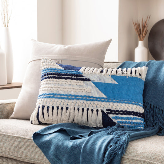 Merdo Pillow - 19792 by Surya in sky blue, navy, white. Made from 100% cotton in a rustic style.