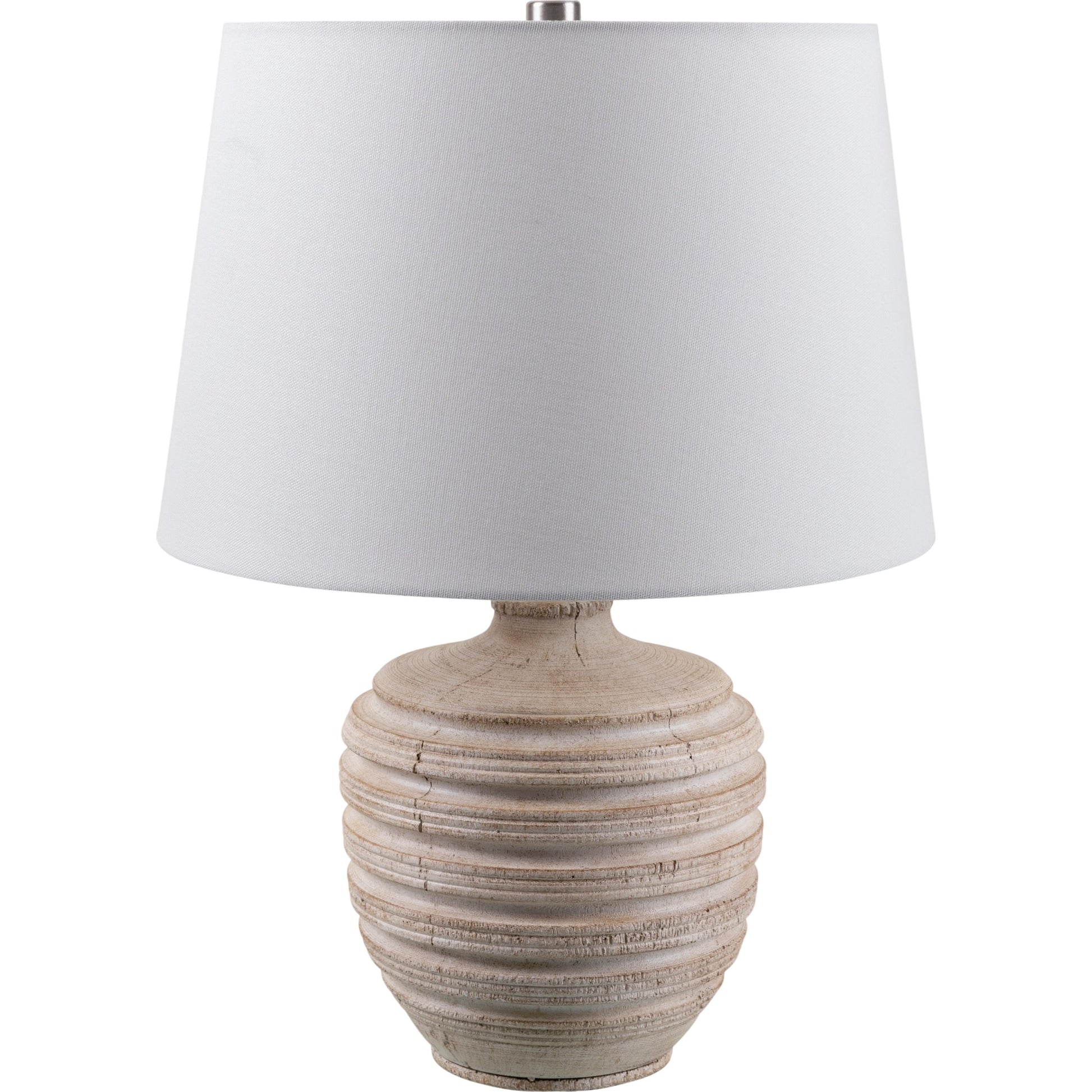 Mindra Table Lamp - 531683 by Livabliss in body: brown, shade: white, finial: metallic - nickel, harp: metallic - nickel, cord: translucent and coloredplated. Made from resin, linen, polyester, iron in a modern style.