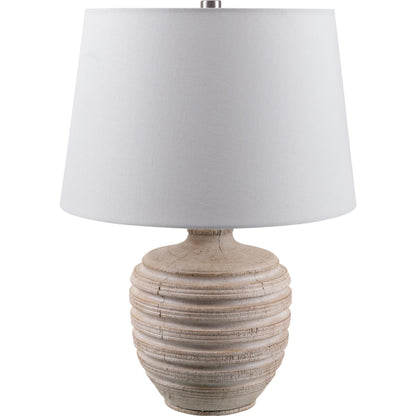 Mindra Table Lamp - 531683 by Livabliss in body: brown, shade: white, finial: metallic - nickel, harp: metallic - nickel, cord: translucent and coloredplated. Made from resin, linen, polyester, iron in a modern style.