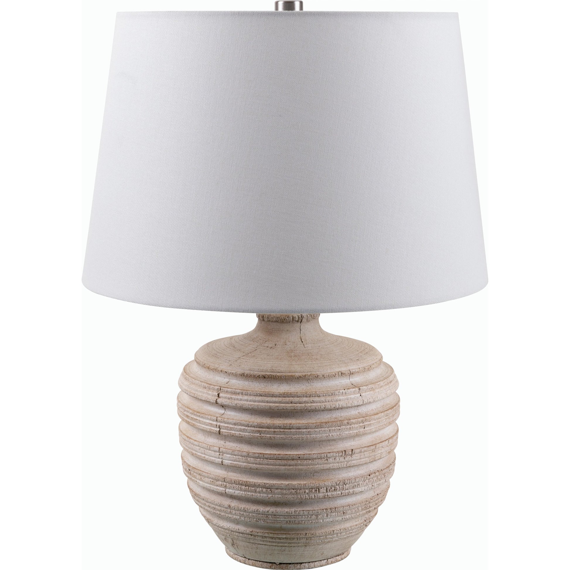 Mindra Table Lamp - 531683 by Livabliss in body: brown, shade: white, finial: metallic - nickel, harp: metallic - nickel, cord: translucent and coloredplated. Made from resin, linen, polyester, iron in a modern style.