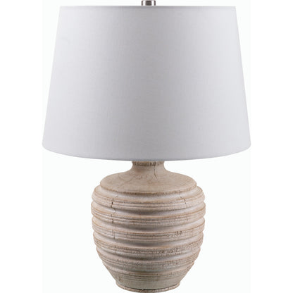 Mindra Table Lamp - 531683 by Livabliss in body: brown, shade: white, finial: metallic - nickel, harp: metallic - nickel, cord: translucent and coloredplated. Made from resin, linen, polyester, iron in a modern style.