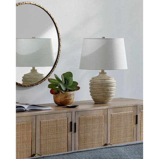 Mindra Table Lamp - 531683 by Livabliss in body: brown, shade: white, finial: metallic - nickel, harp: metallic - nickel, cord: translucent and coloredplated. Made from resin, linen, polyester, iron in a modern style.