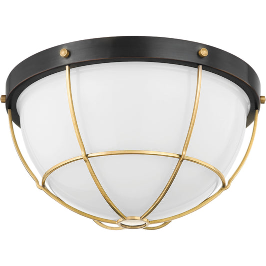 Holkham 2 Light Flush Mount by Hudson Valley in distressed bronze, aged brass. Made from brass in a modern style.