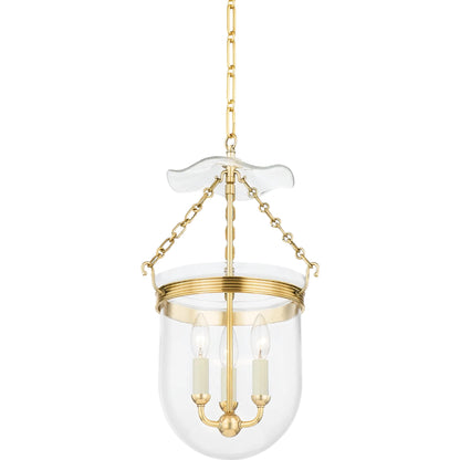 Rousham 3 Light Lantern by Hudson Valley in aged brass. Made from brass in a modern style.