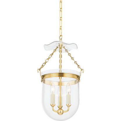 Rousham 3 Light Lantern by Hudson Valley in aged brass. Made from brass in a modern style.