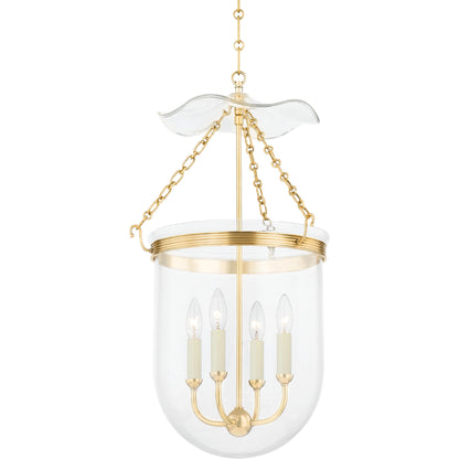 Rousham 4 Light Lantern by Hudson Valley in aged brass. Made from brass in a modern style.