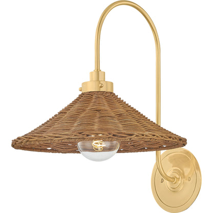 Kensington Wall Sconce by Hudson Valley in aged brass. Made from brass in a rustic style.