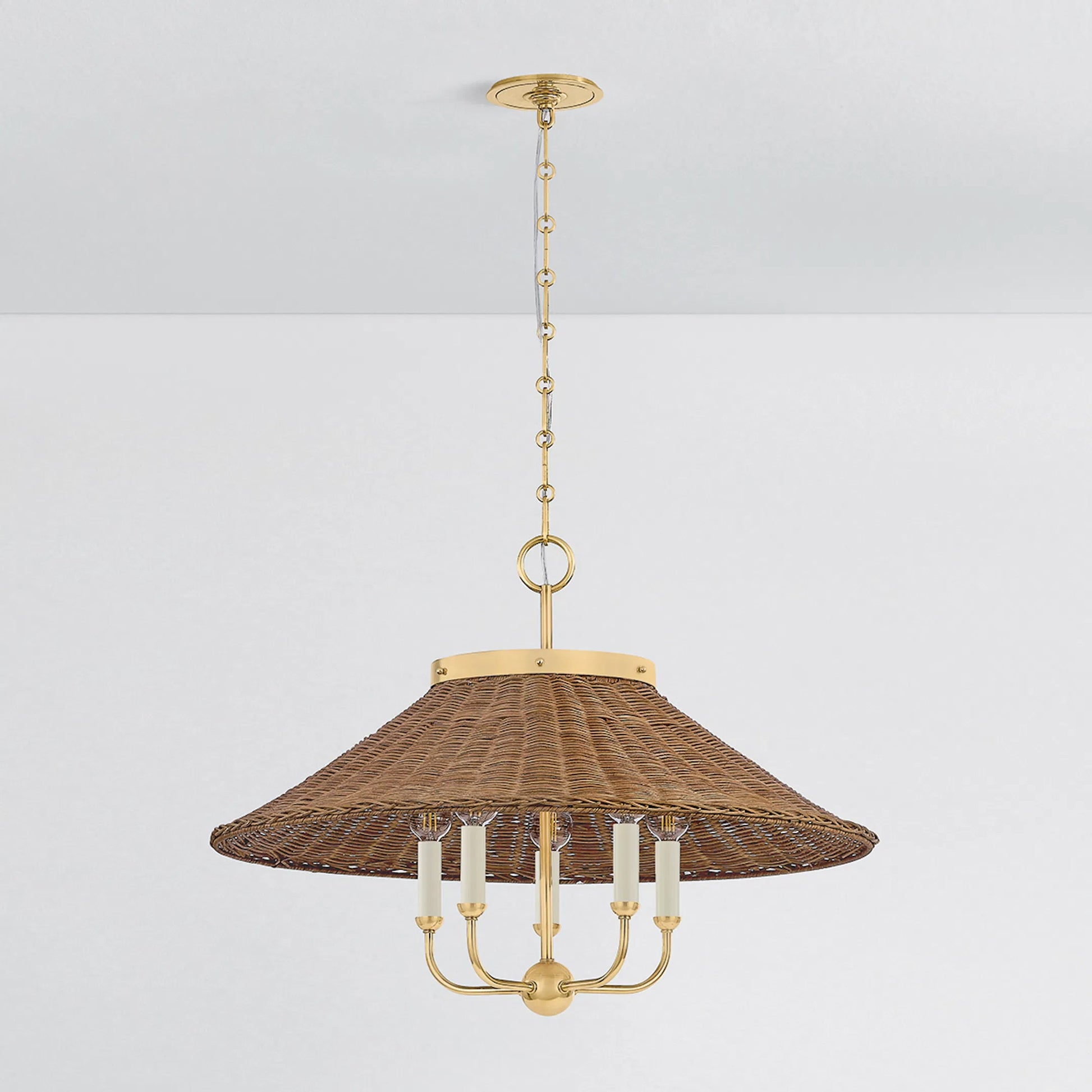 Kensington Chandelier by Hudson Valley in aged brass. Made from brass in a rustic style.