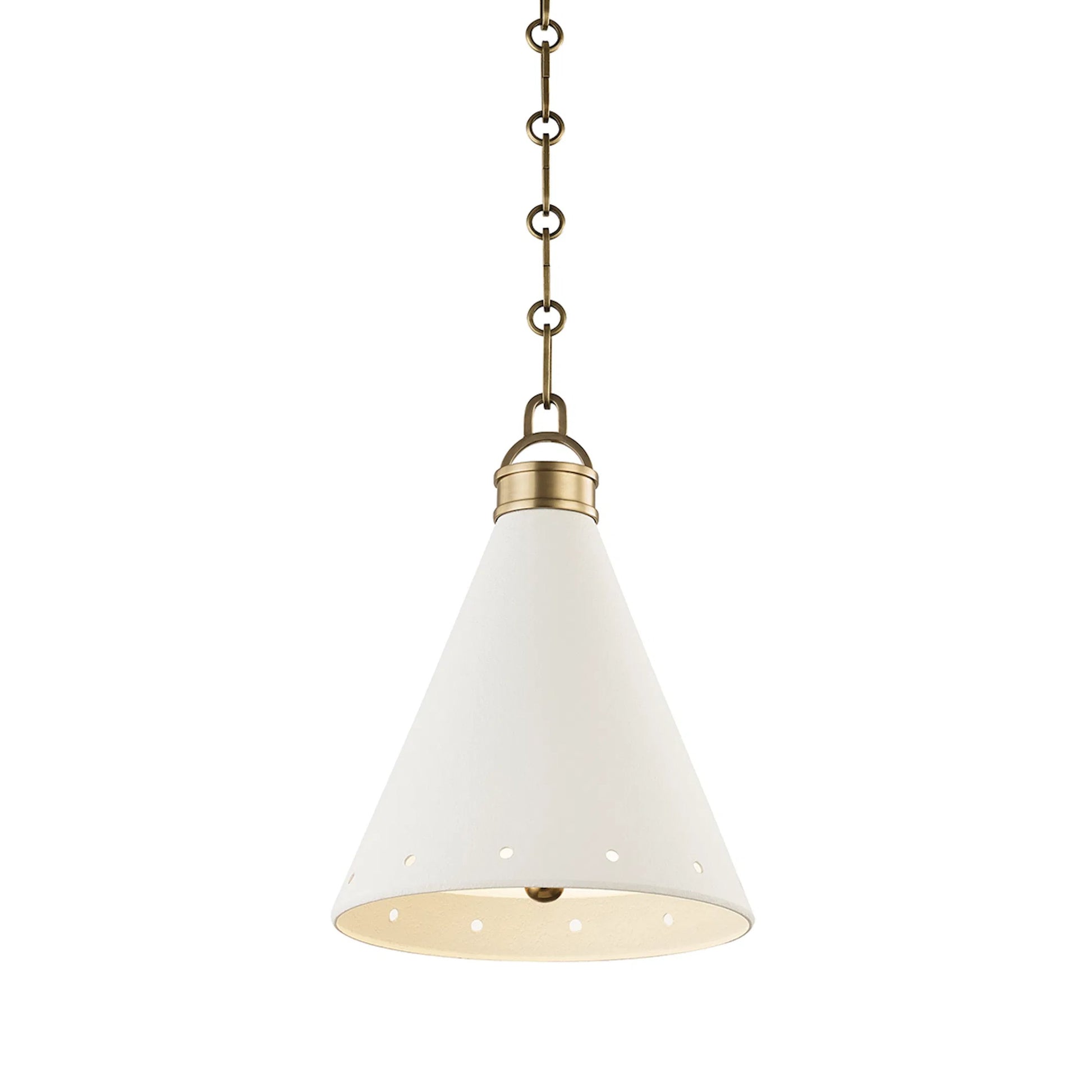 Plaster NO.1 1 Light Pendant by Hudson Valley in aged brass white plaster. Made from steel in a modern style.