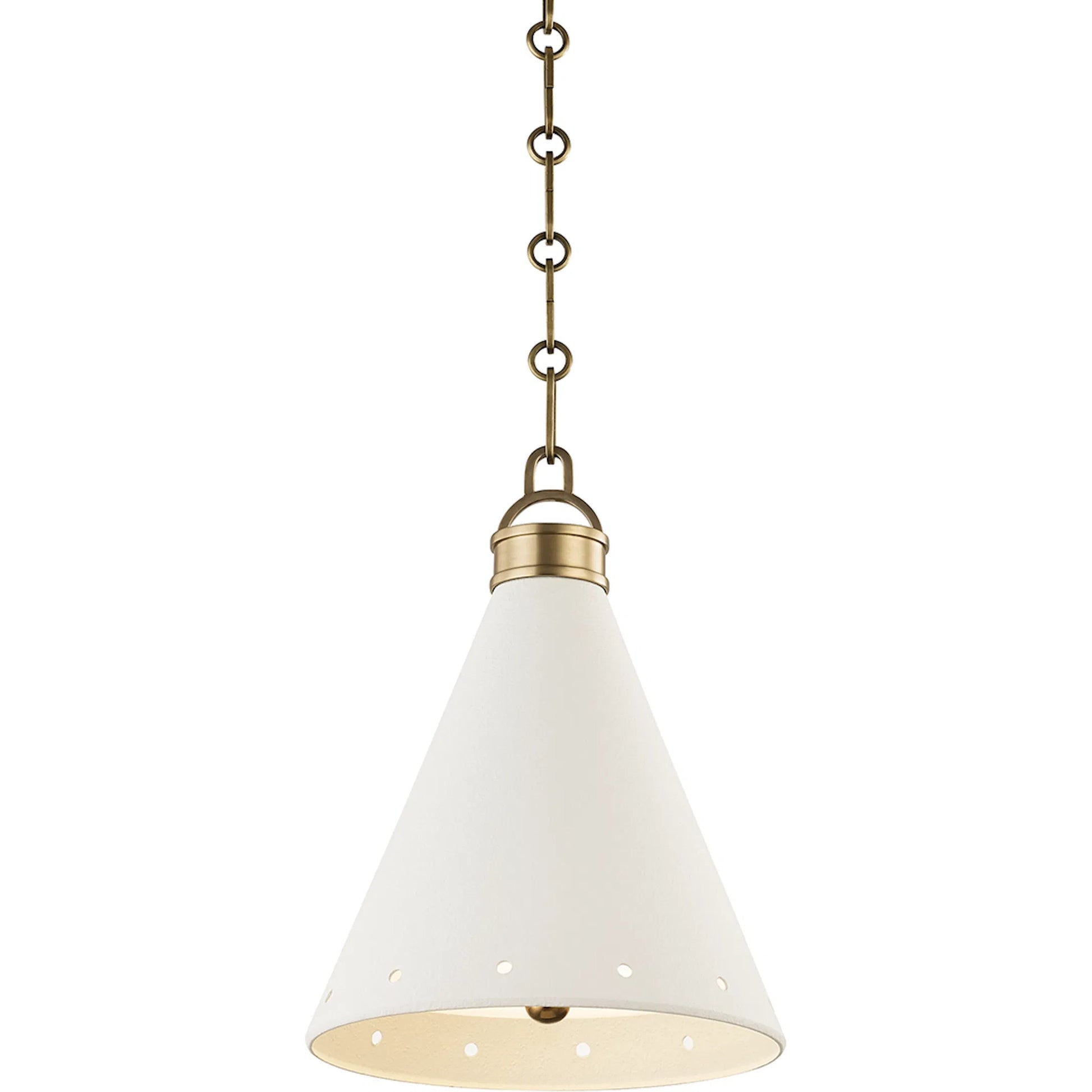 Plaster NO.1 1 Light Pendant by Hudson Valley in aged brass white plaster. Made from steel in a modern style.