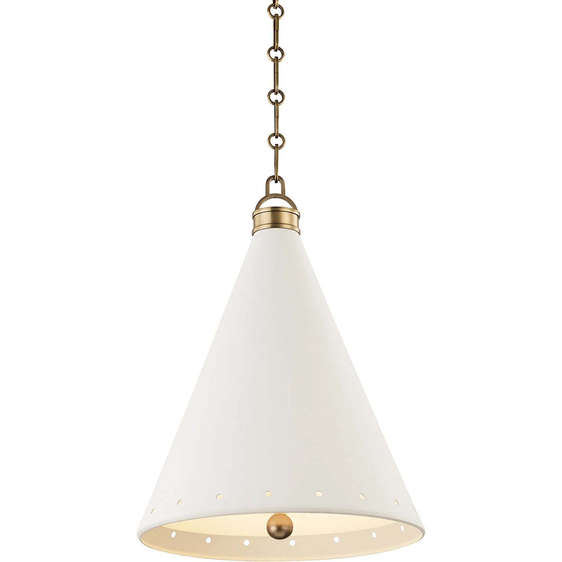 Plaster NO.1 1 Light Pendant by Hudson Valley in aged brass white plaster. Made from steel in a modern style.