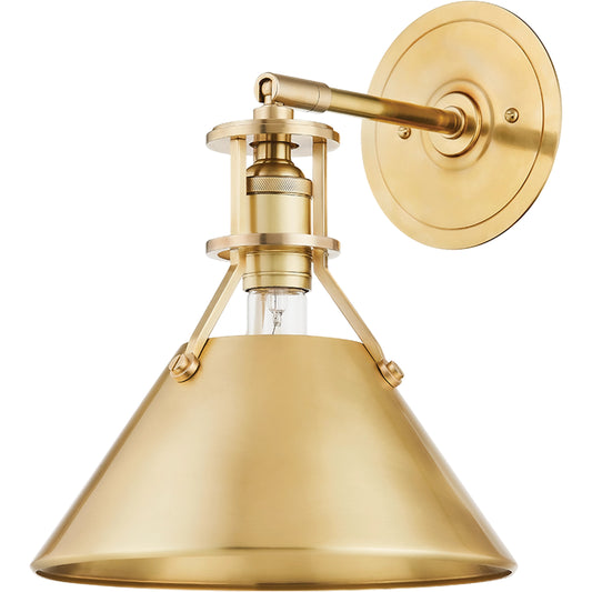 Metal No. 2 1 Light Sconce by Hudson Valley in aged brass. Made from brass in a modern style.