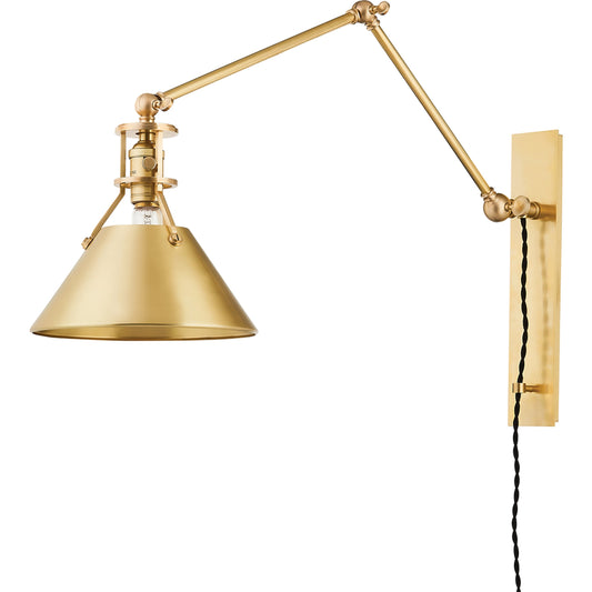Metal No. 2 1 Light Portable Sconce by Hudson Valley in aged brass. Made from brass in a modern style.