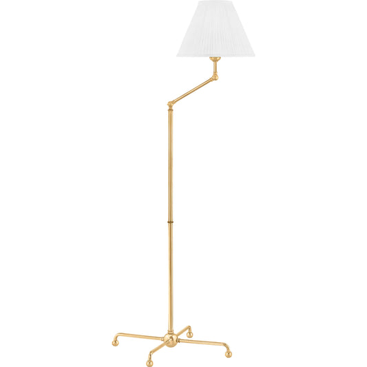Classic NO.1 1 Light Adjustable Floor Lamp by Hudson Valley in aged brass. Made from steel in a traditional style.