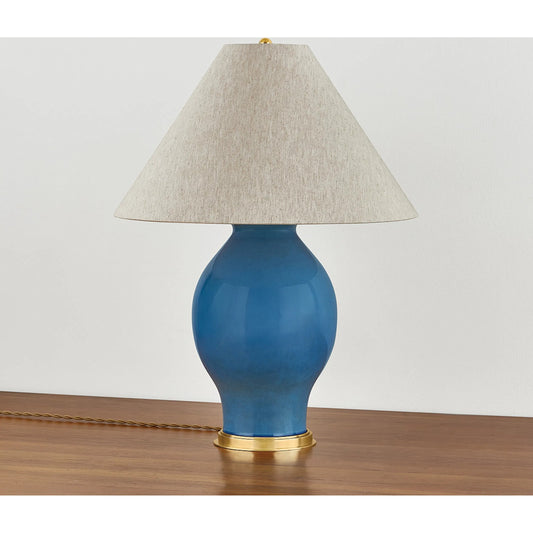 Westhorpe Table Lamp by Hudson Valley in aged brass, ceramic french blue. Made from ceramic in a eclectic & global style.