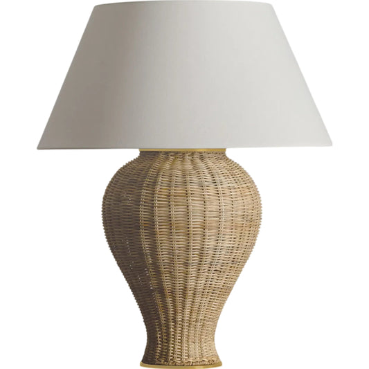 Chatsworth Table Lamp by Hudson Valley in aged brass. Made from natural woven in a unique style.