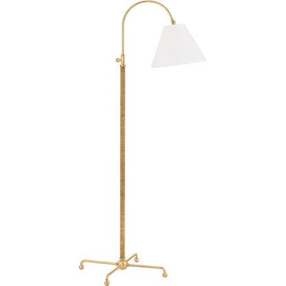 Curves NO.1 Floor Lamp W/ Rattan Accent by Hudson Valley in aged brass. Made from steel in a traditional style.