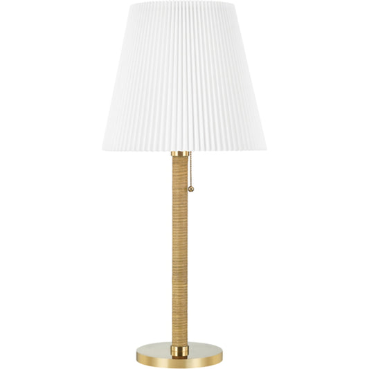 Dorset Table Lamp by Hudson Valley in aged brass. Made from brass in a transitional style.