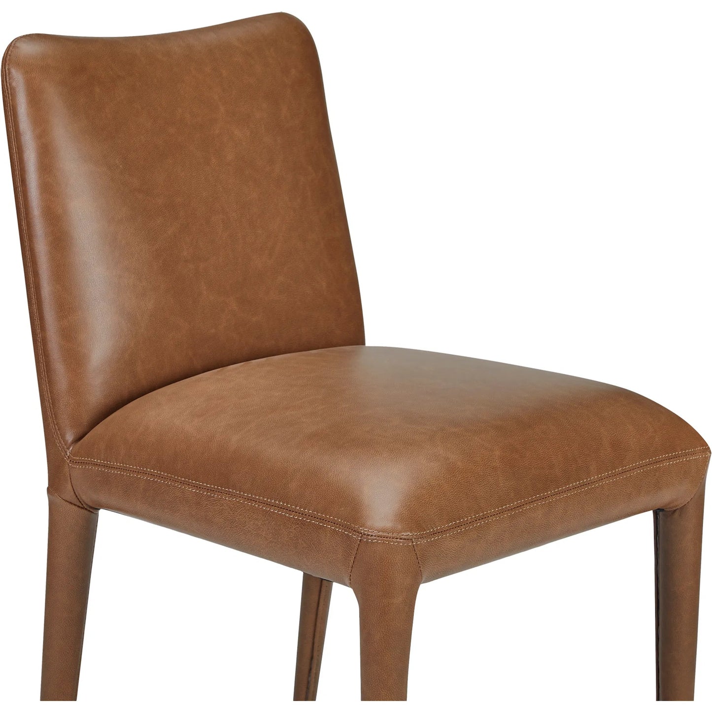026 SI-2367927 | Closeup | Calla Dining Chair (Set of 2) by Moe's Home Collection in brown. Made from top grain leather, ash wood frame, rubber wood legs in a modern style.