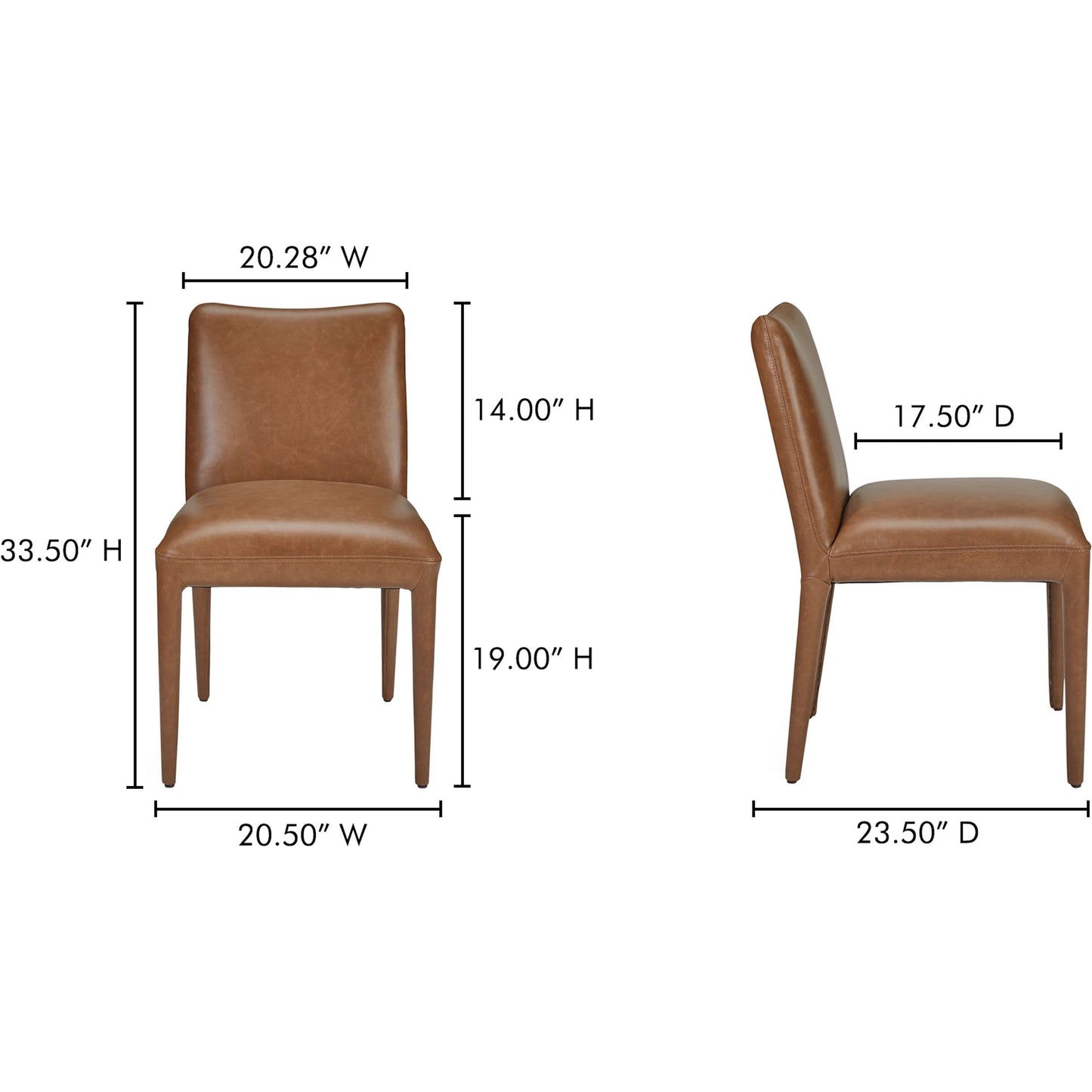 023 SI-2367927 | Additional Silo | Calla Dining Chair (Set of 2) by Moe's Home Collection in brown. Made from top grain leather, ash wood frame, rubber wood legs in a modern style.