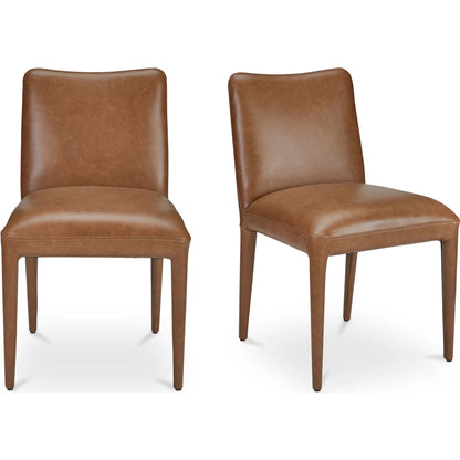 Calla Dining Chair (Set of 2) by Moe's Home Collection in brown. Made from top grain leather, ash wood frame, rubber wood legs in a modern style.