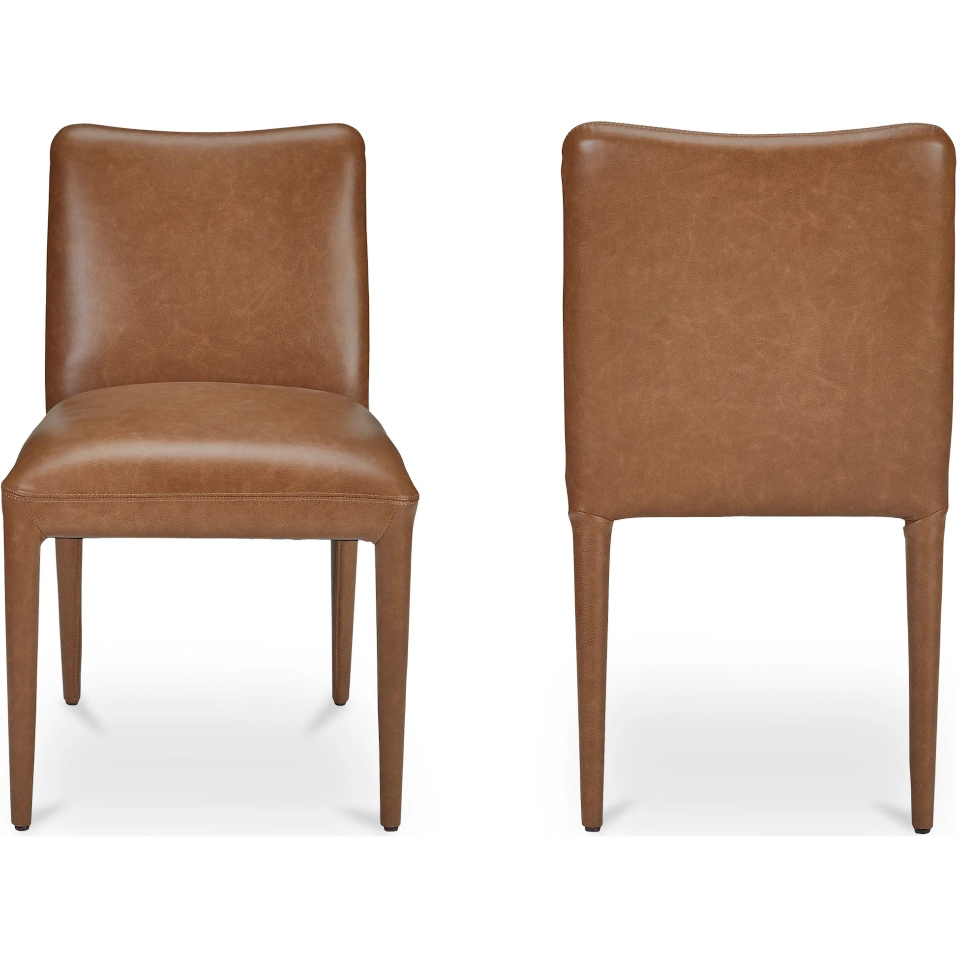 Calla Dining Chair (Set of 2) by Moe's Home Collection in brown. Made from top grain leather, ash wood frame, rubber wood legs in a modern style.