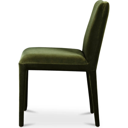 Calla Dining Chair Velvet (Set of 2) by Moe's Home Collection in green velvet. Made from upholstery: 100% polyester, ash wood frame, rubber wood legs, foam in a eclectic & global style.