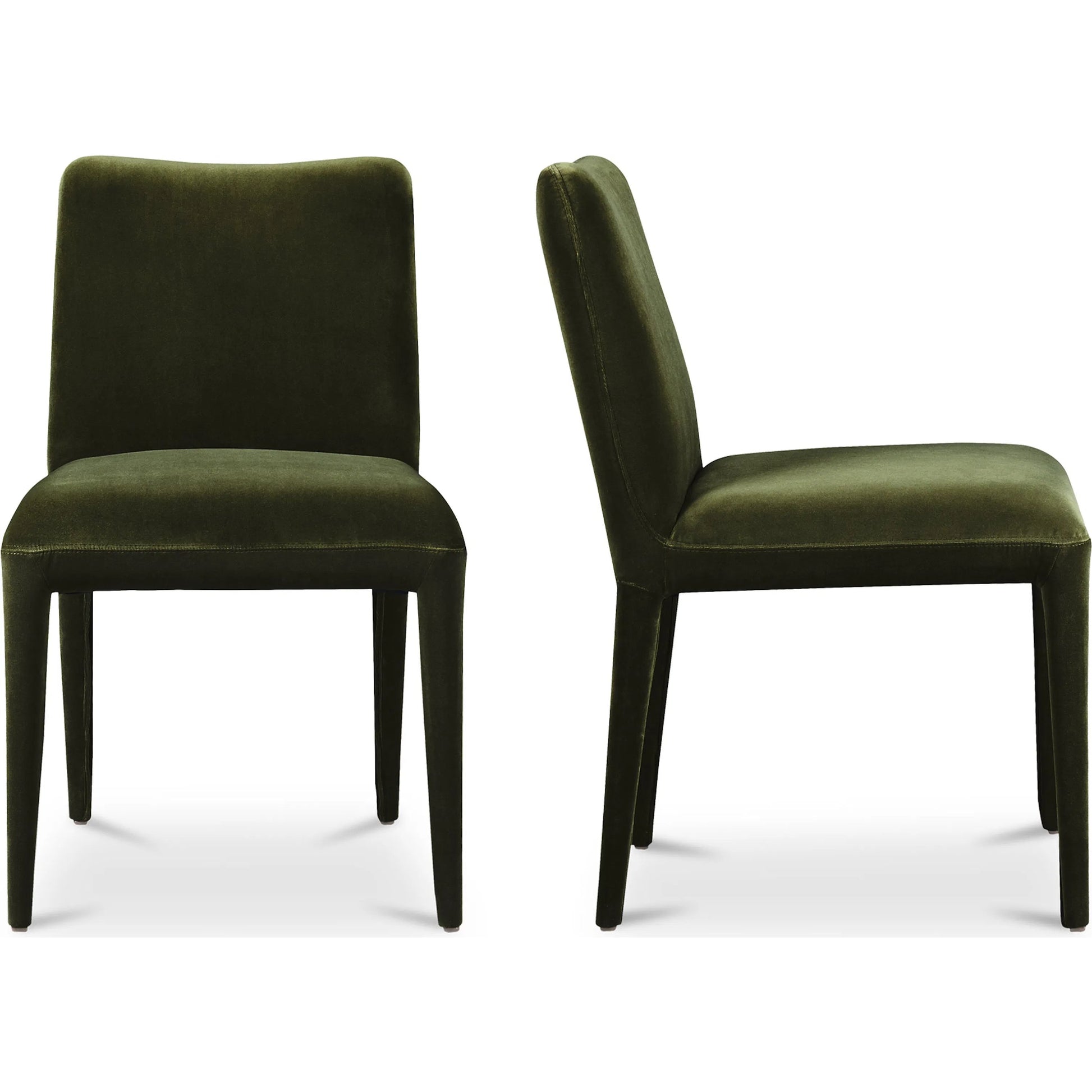 Calla Dining Chair Velvet (Set of 2) by Moe's Home Collection in green velvet. Made from upholstery: 100% polyester, ash wood frame, rubber wood legs, foam in a eclectic & global style.