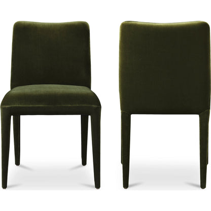 Calla Dining Chair Velvet (Set of 2) by Moe's Home Collection in green velvet. Made from upholstery: 100% polyester, ash wood frame, rubber wood legs, foam in a eclectic & global style.