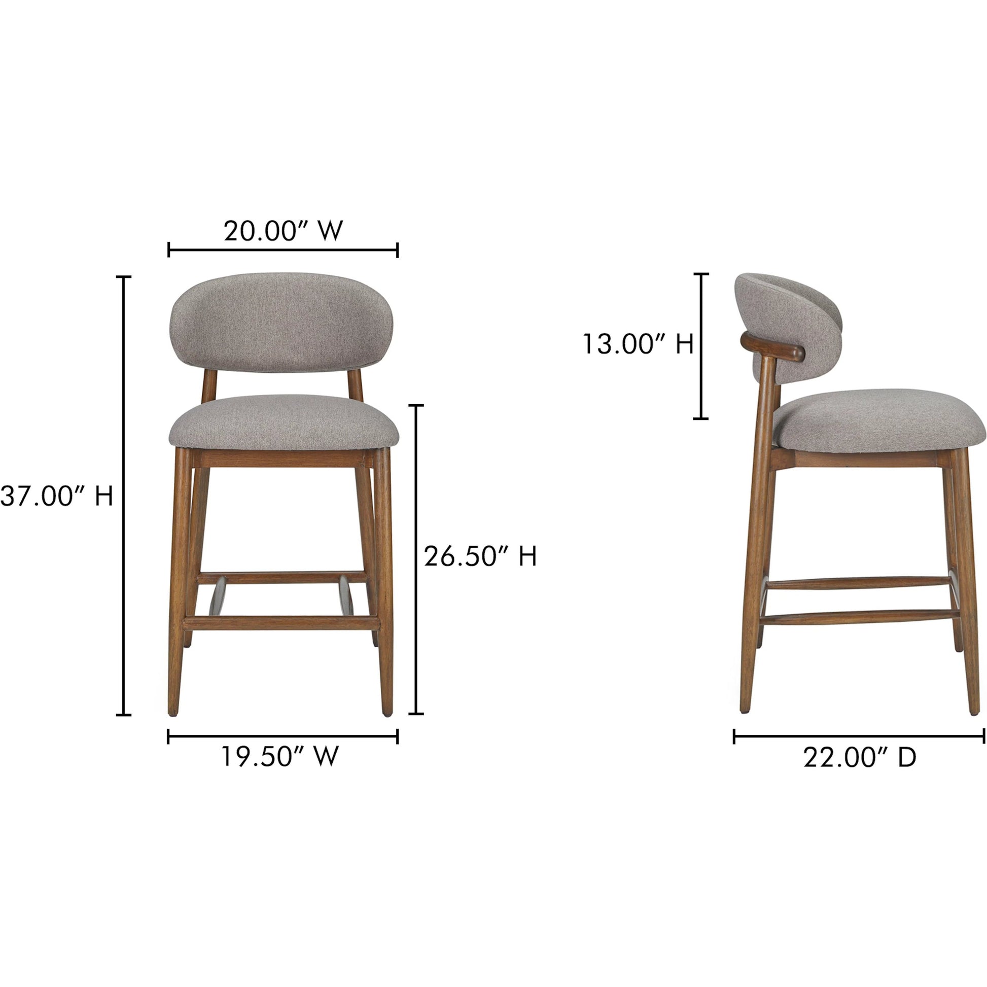 Ellie Counter Stool by Moe's Home Collection. Made from upholstery: 100% polyester, rubber wood frame, plywood in a transitional style.