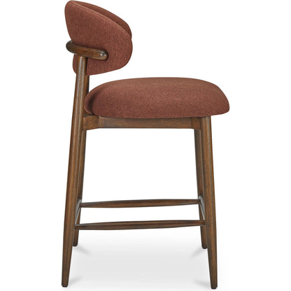 Ellie Counter Stool by Moe's Home Collection. Made from upholstery: 100% polyester, rubber wood frame, plywood in a transitional style.