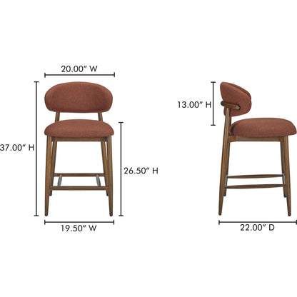 Ellie Counter Stool by Moe's Home Collection. Made from upholstery: 100% polyester, rubber wood frame, plywood in a transitional style.